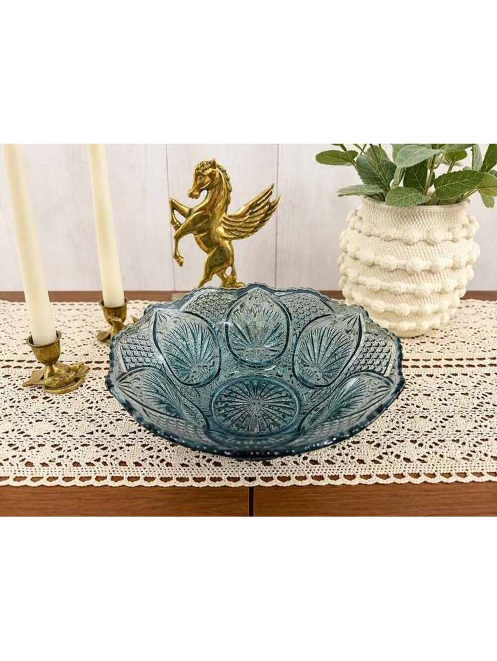 Fenton Regency Federal Blue Glass Bowl – 9” Pressed Glass Serving Bowl